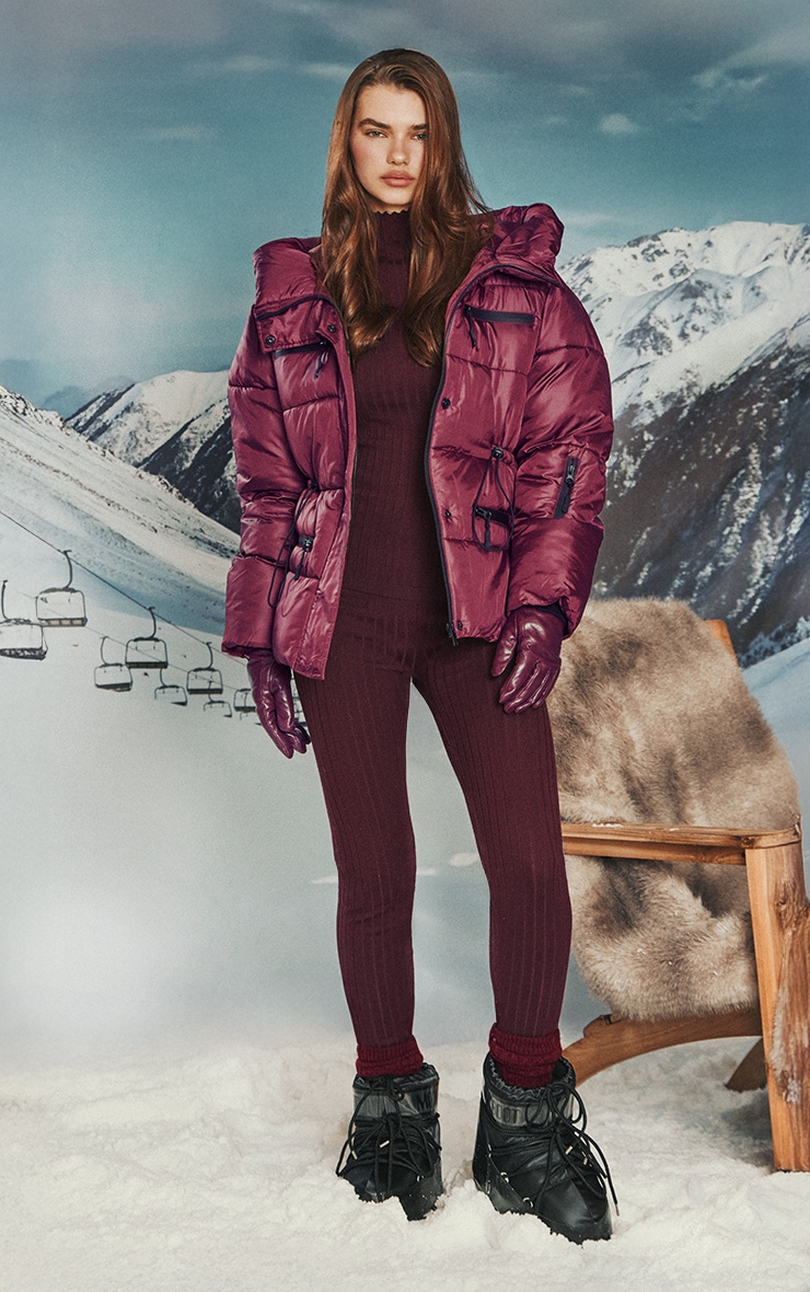 Doudoune cintrée prune à poches image 3