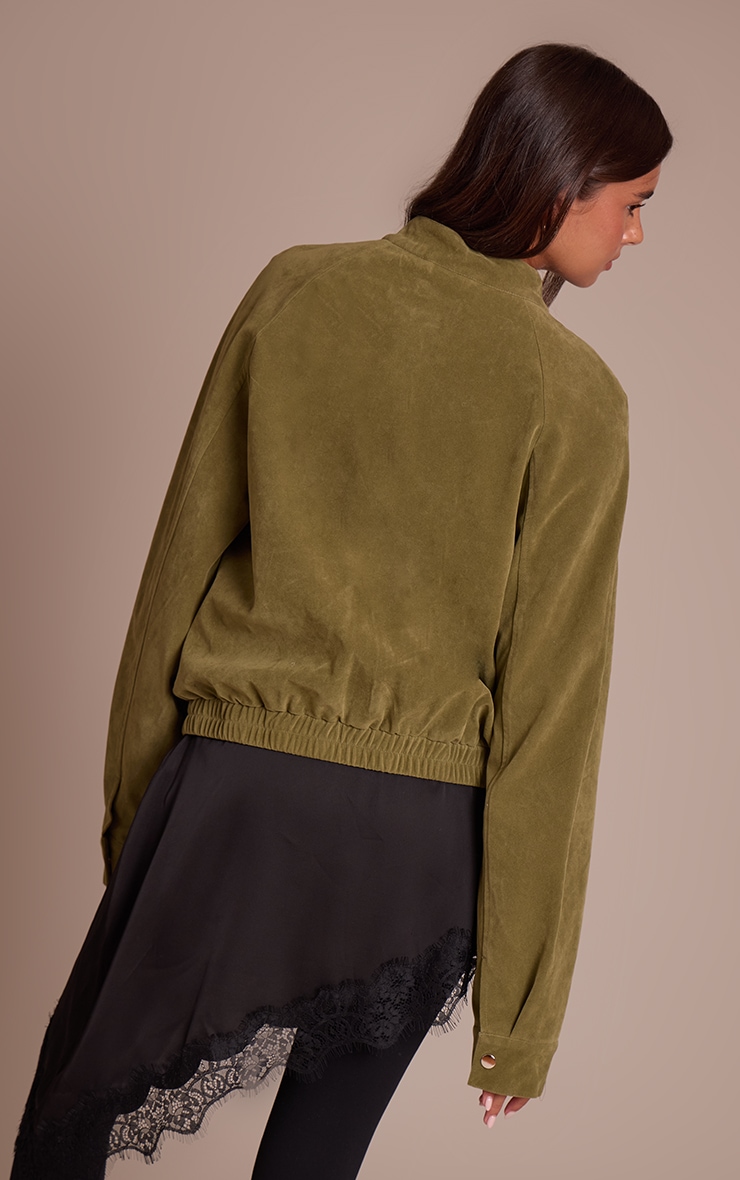 Olive Faux Suede Racer Neck Jacket image 2