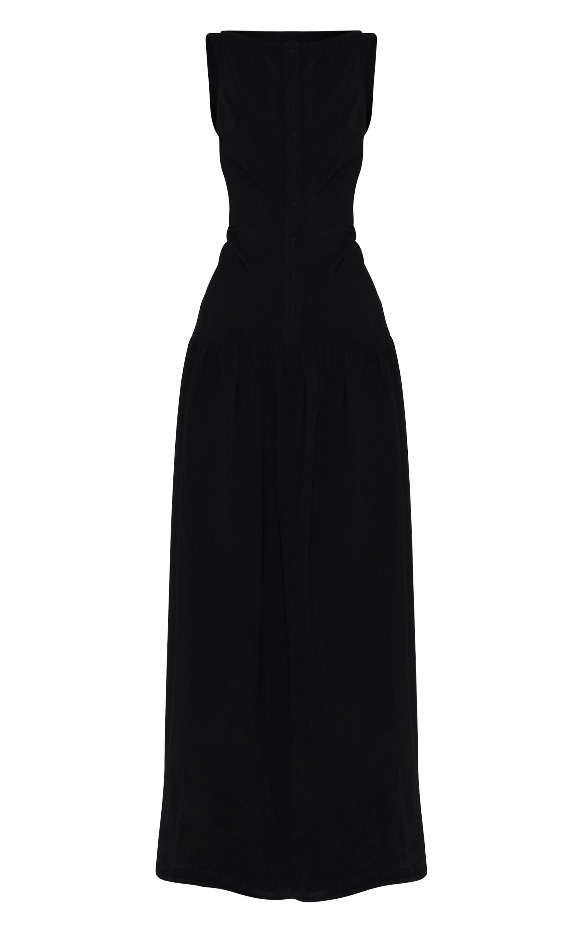 Robe longue tissée noire à boutons et taille tombante image 5