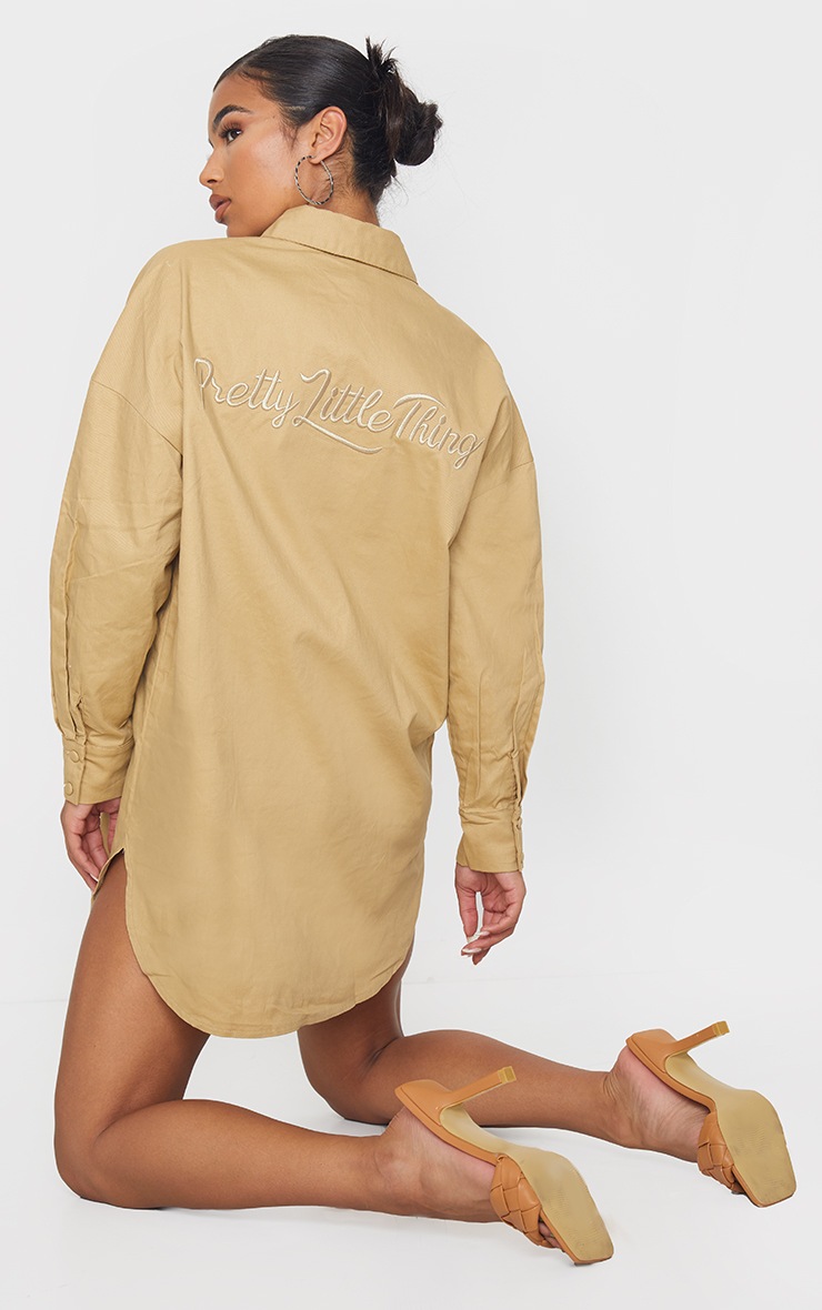 PRETTYLITTLETHING Sand Embroidered Back Cargo Shirt Dress