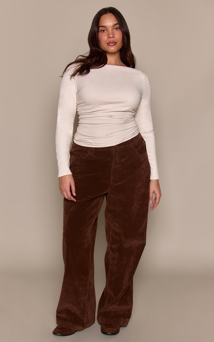 Plus Cream Soft Touch Long Sleeve Bardot Top image 3