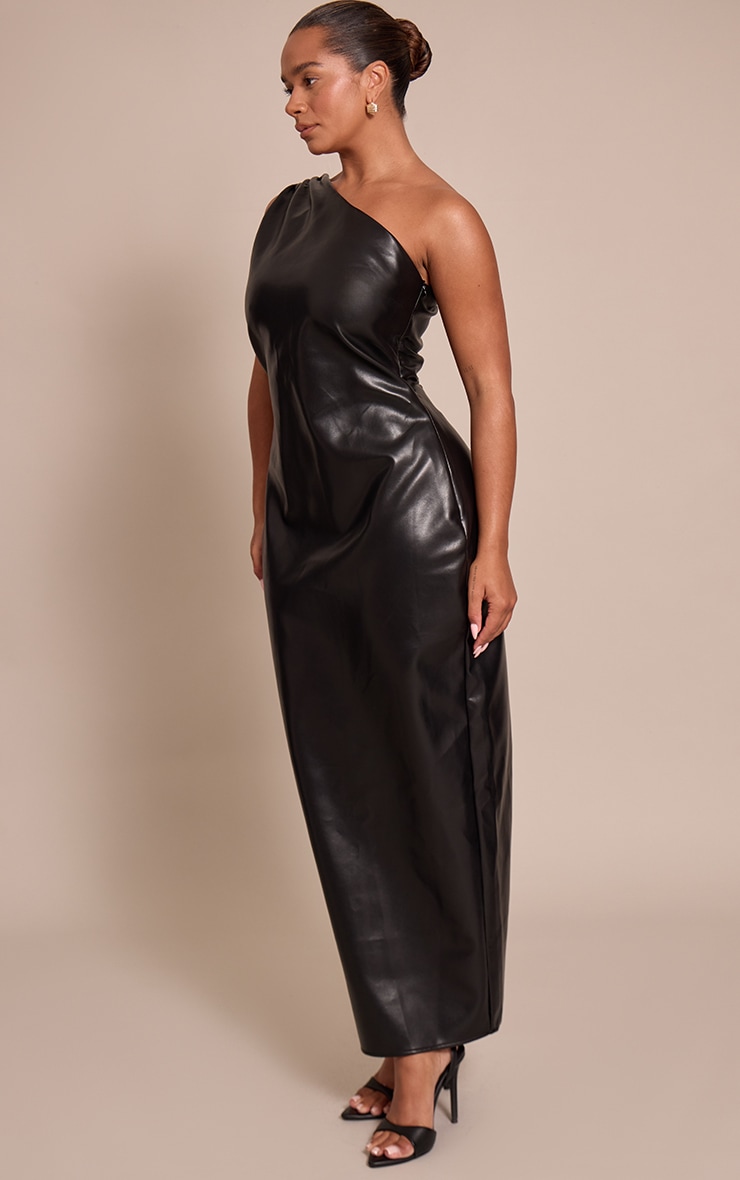 Shape Black Faux Leather One Shoulder Maxi Dress image 3