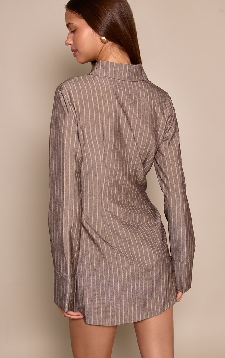 Taupe Pinstripe Long Sleeve Bodycon Dress image 2