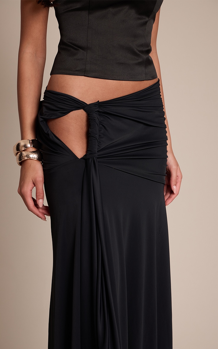 Black Matte Sculpt Drape Detail Floaty Maxi Skirt image 4