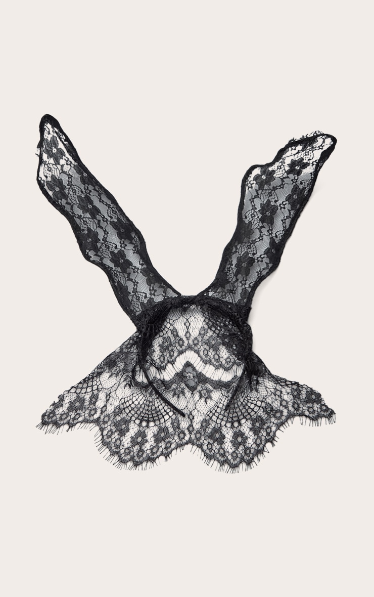 Black Lace Veil Bunny Ear Headband image 2