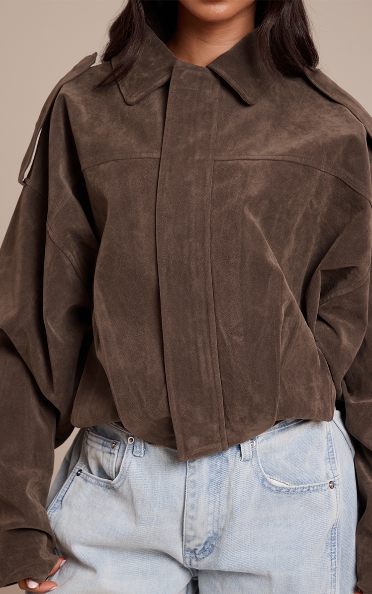 Petite Khaki Faux Suede Oversized Zip Up Jacket image 4