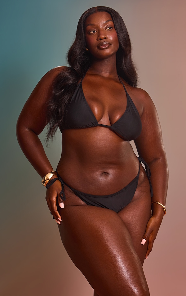 Plus Mix & Match Tie Side  Black Bikini Bottoms