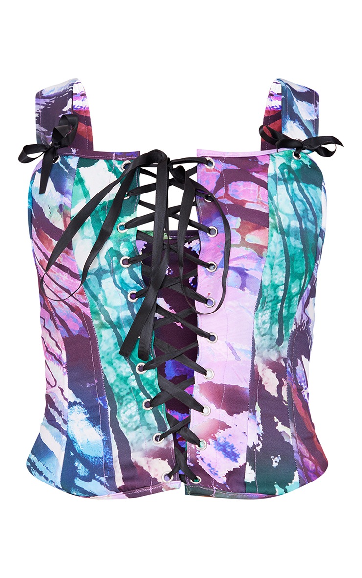 Purple Woven Structured Lace Up Corset Crop Top PrettyLittleThing