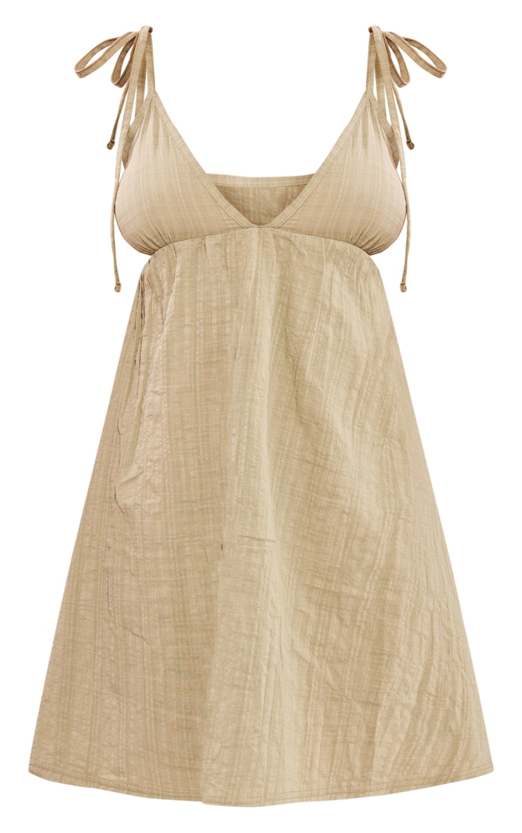 Khaki Linen Look Cut Out Tie Back Shift Dress image 1