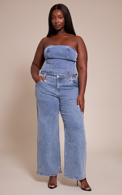 Plus Mid Blue Wash Adjustable Waistband Detail Jean