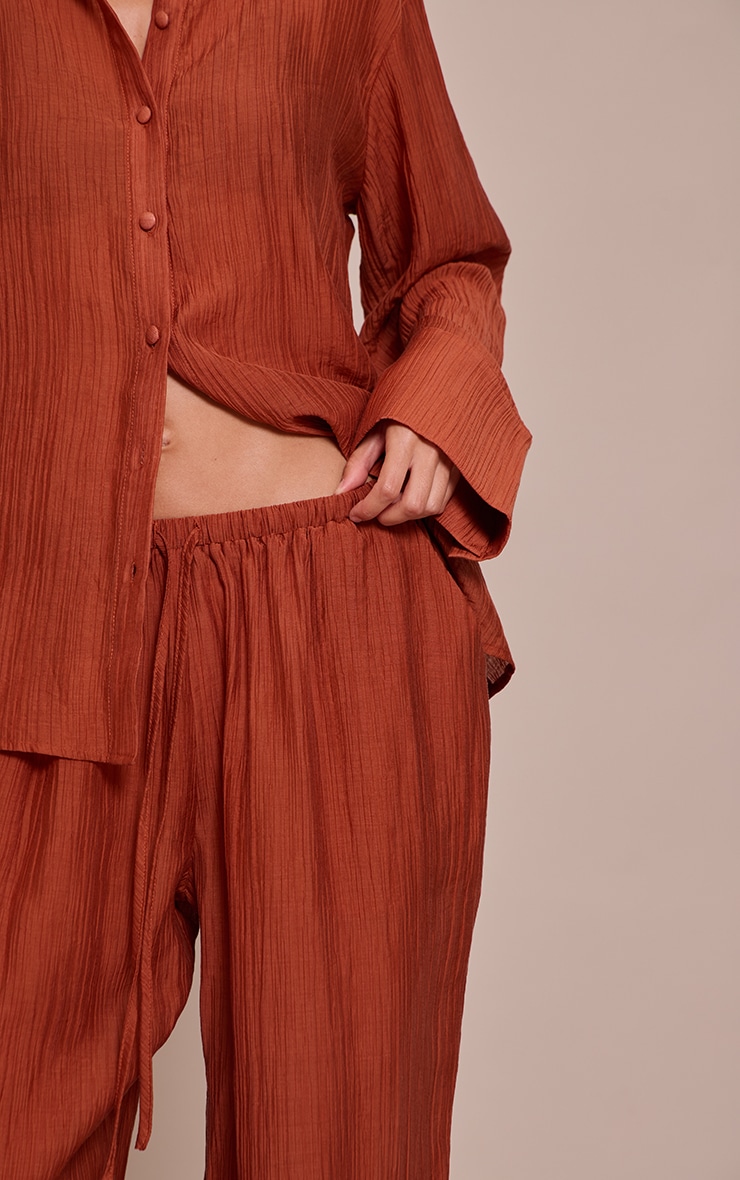 Burnt Orange Textured Slouchy Straight Leg Pants image 4