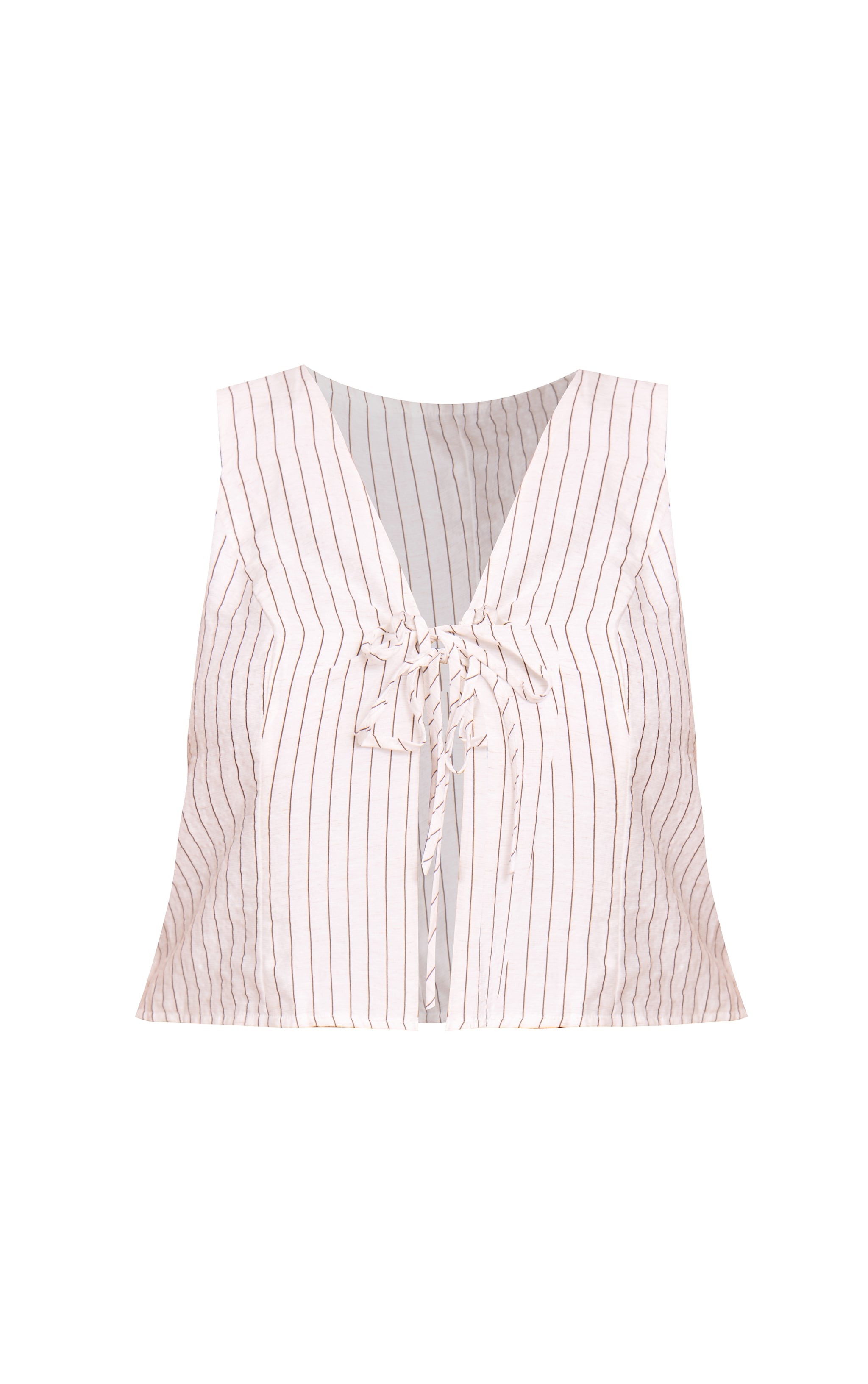 Plus Cream Pinstriped Tie Front Top image 5