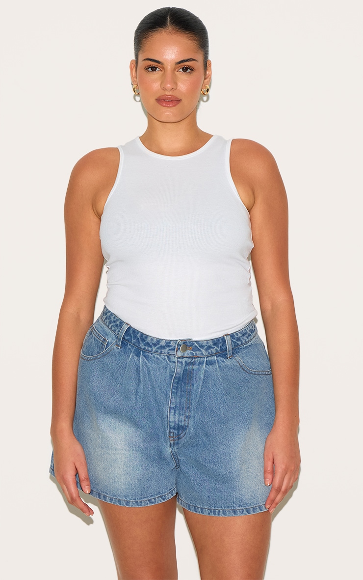 Plus Short en jean vintage clair délavé à taille haute et ourlets larges image 4