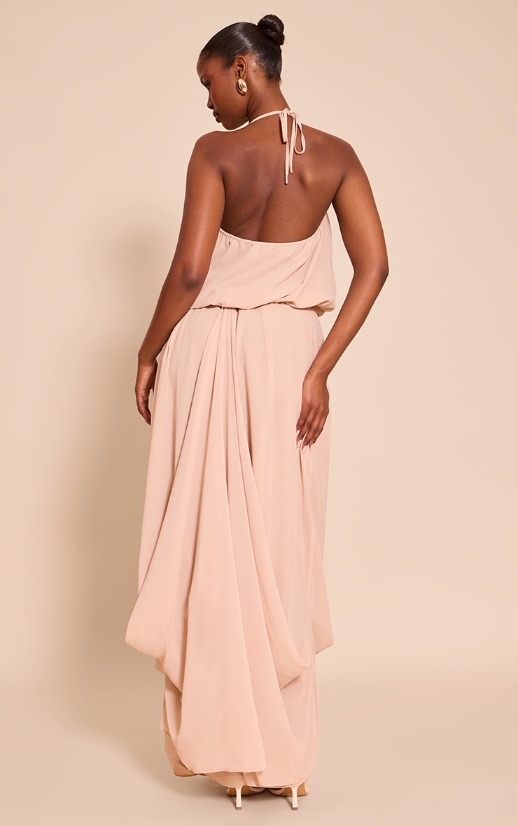 Beige Chiffon V Neck Maxi Dress image 2