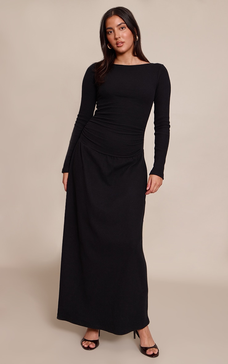 Black Long Sleeve Drop Hem Maxi Dress image 1