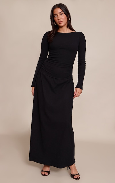 Black Long Sleeve Drop Hem Maxi Dress