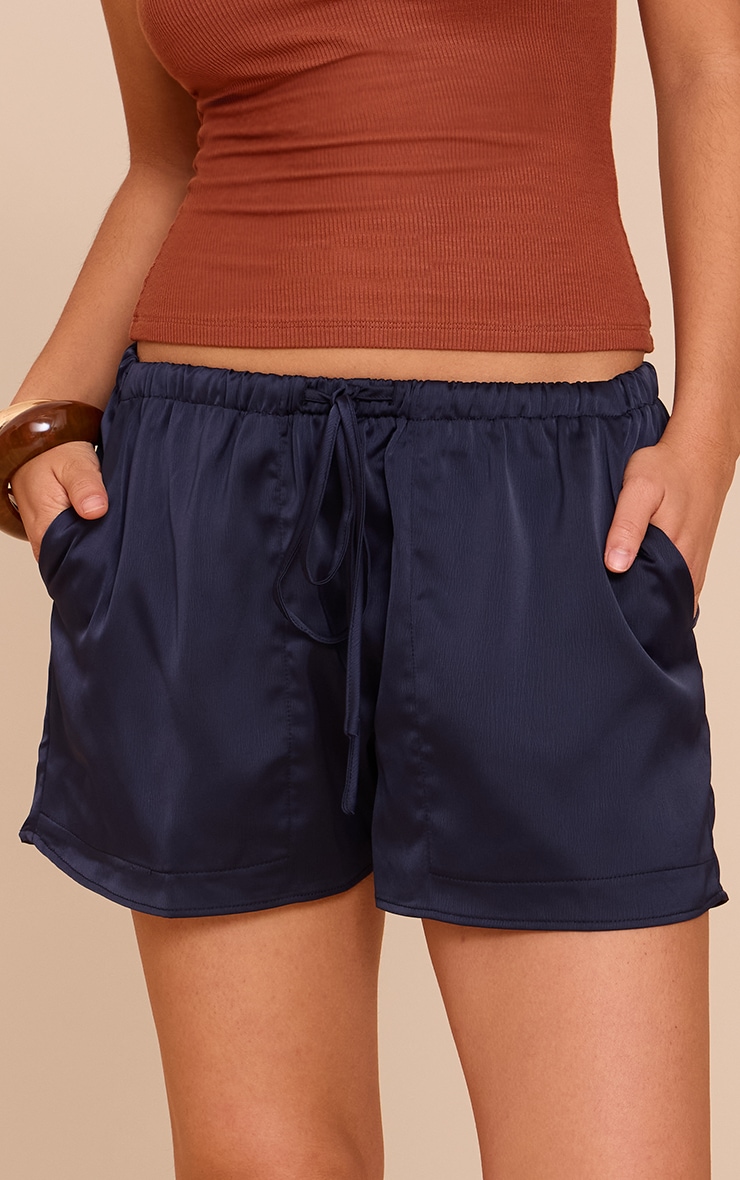 Navy Satin Drawstring Shorts image 5