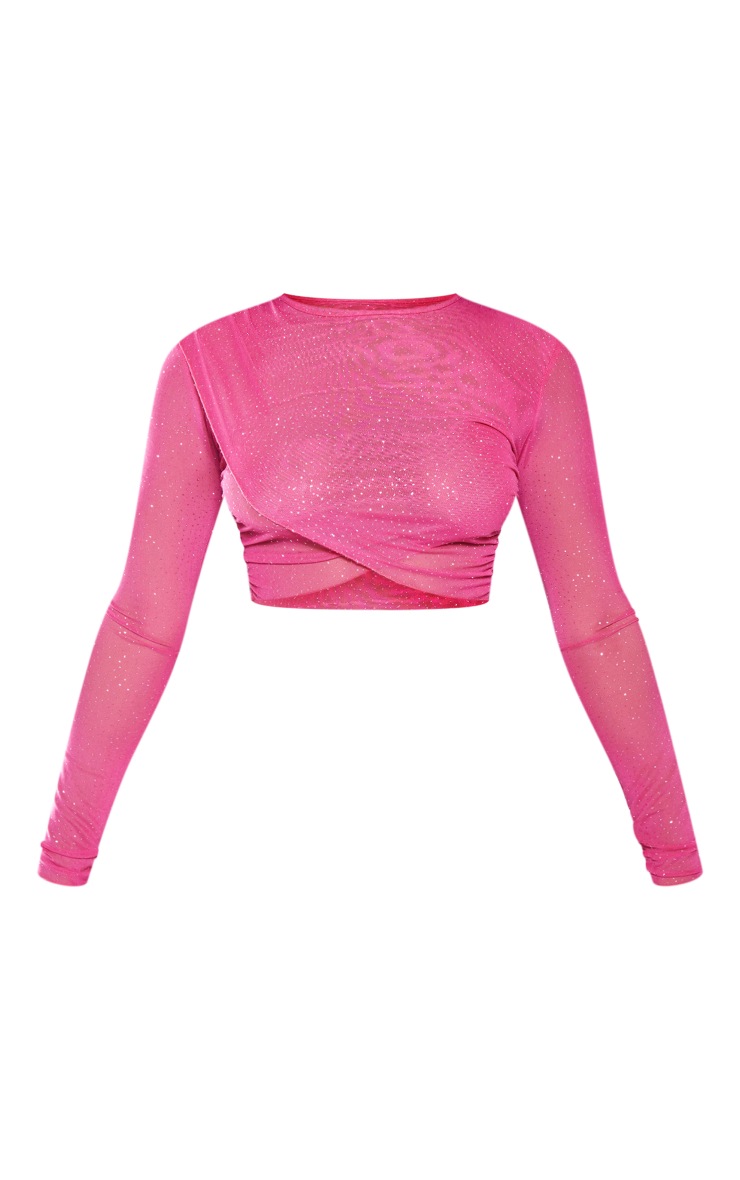 Petite Pink Mesh Diamante Ruched Top image 5