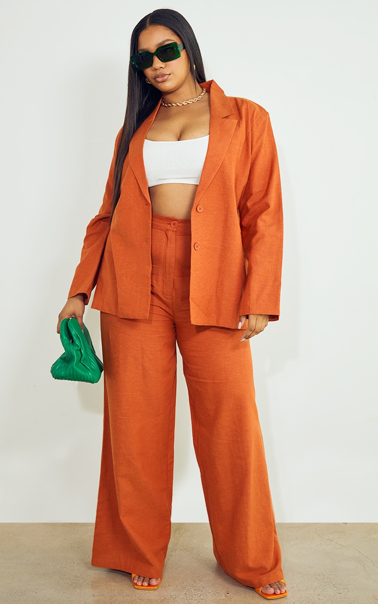 Plus Rust Linen Oversized Blazer image 3