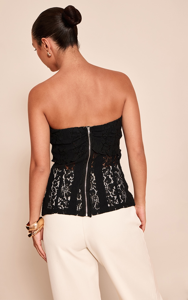 Black Fitted Lace Bandeau Longline Top image 2