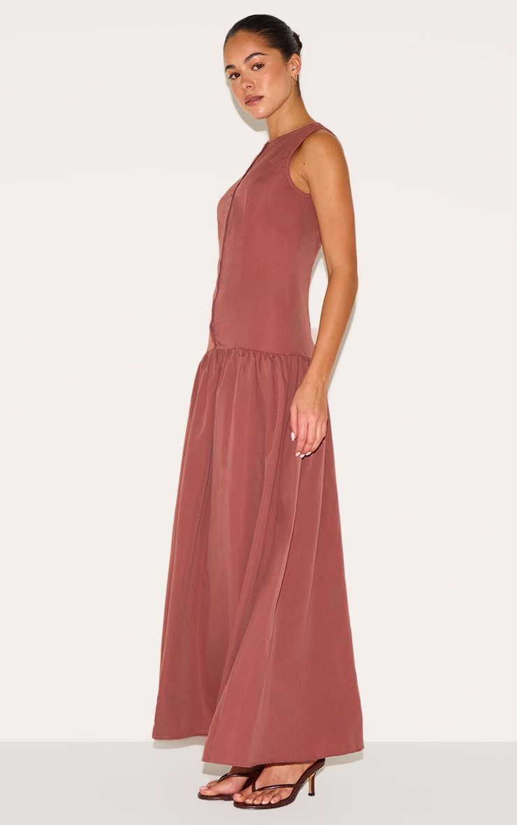 Rust Button Down Drop Waist Maxi Dress image 3