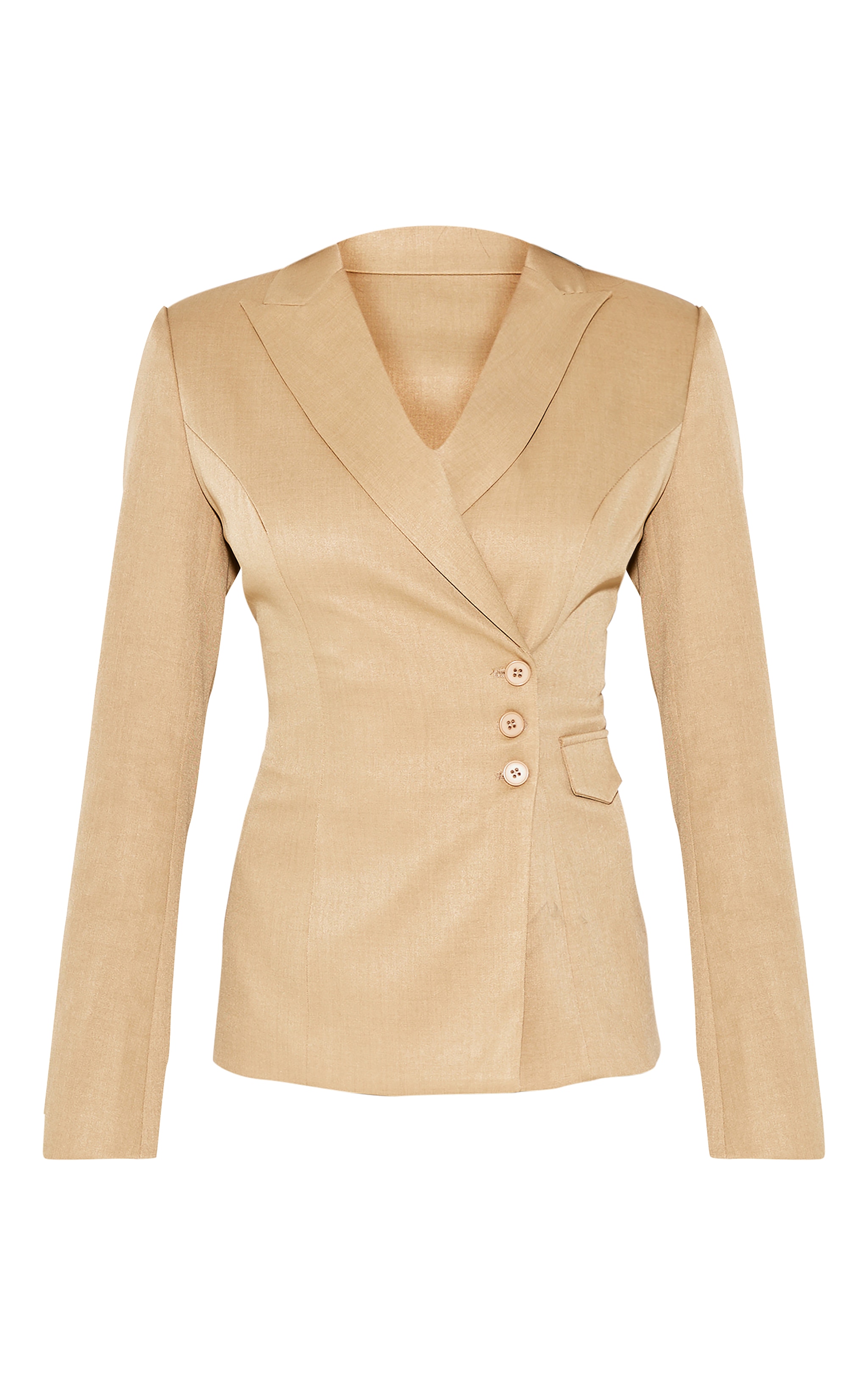  Sand Woven Tailored Cinched Waist Blazer image 5