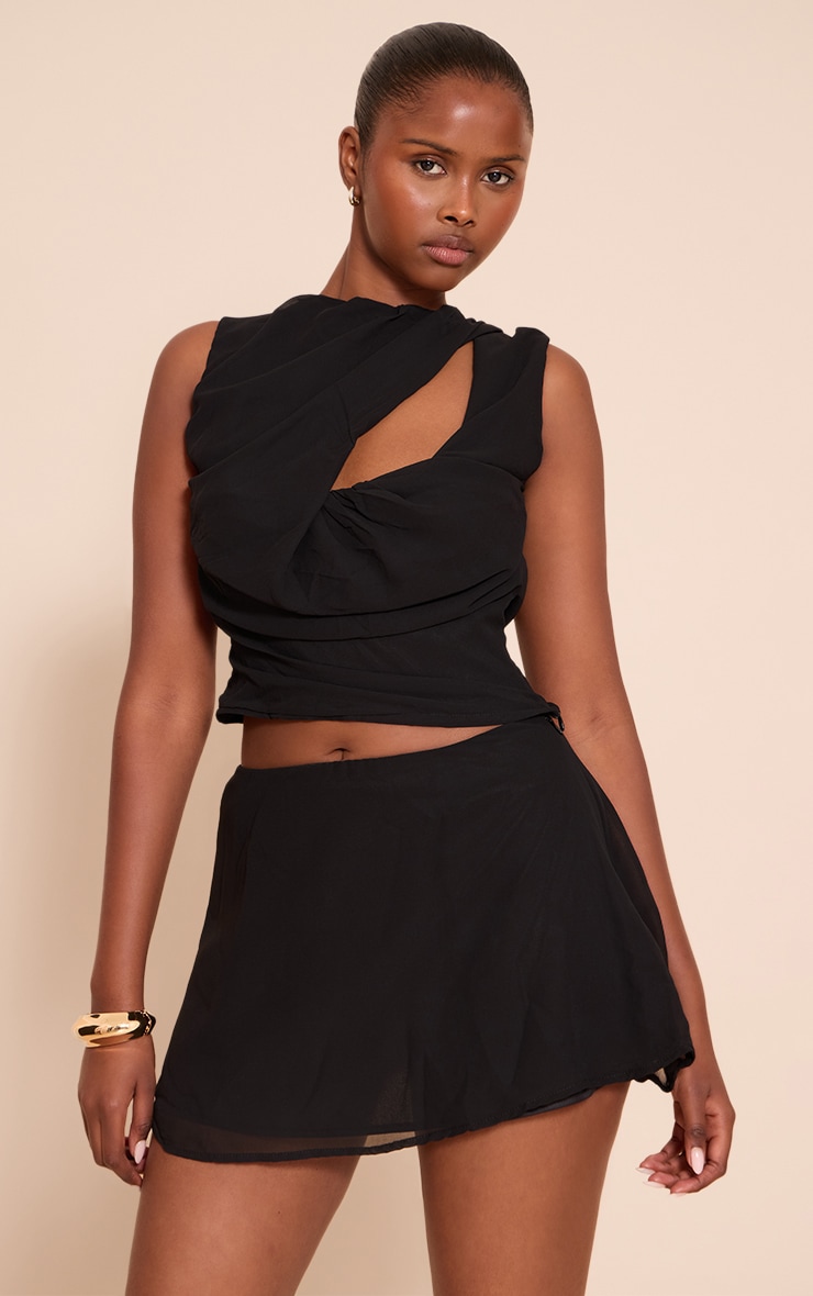 Black Chiffon Floaty Mini Skirt image 4