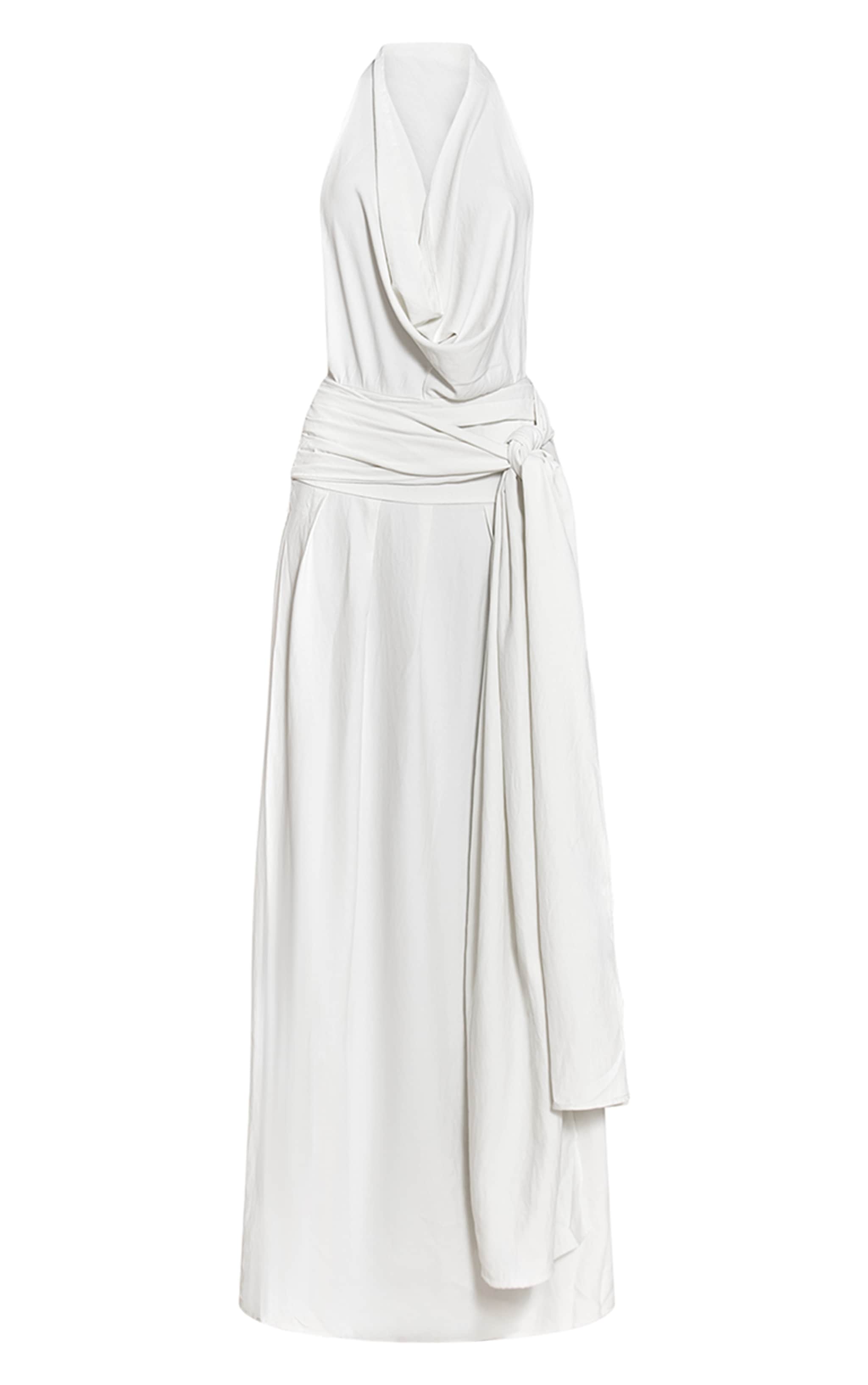 Robe longue fluide tissée crème à col bénitier et dos échancré image 5
