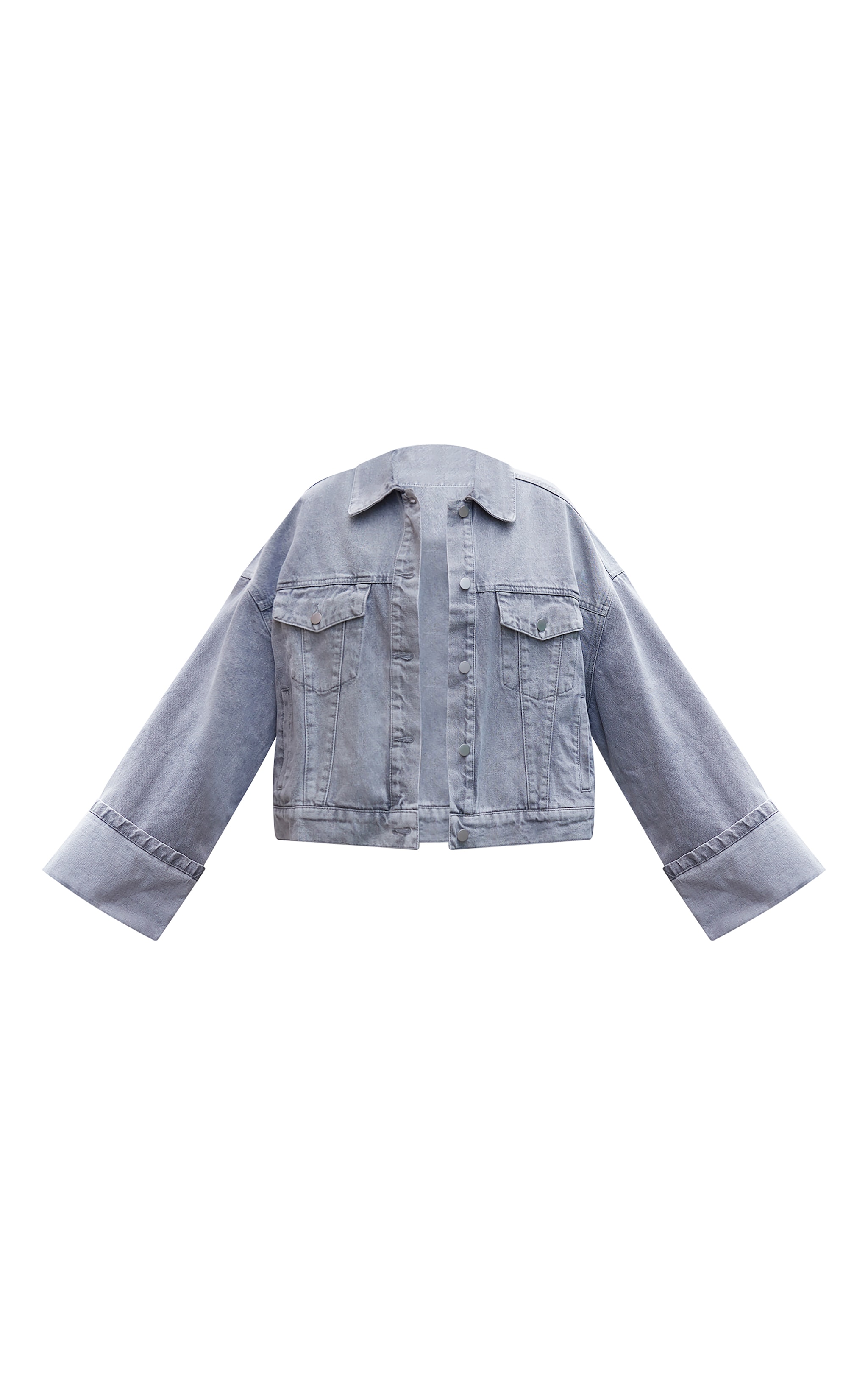 Light Grey Wash Turn Up Cuff Denim Jacket image 5