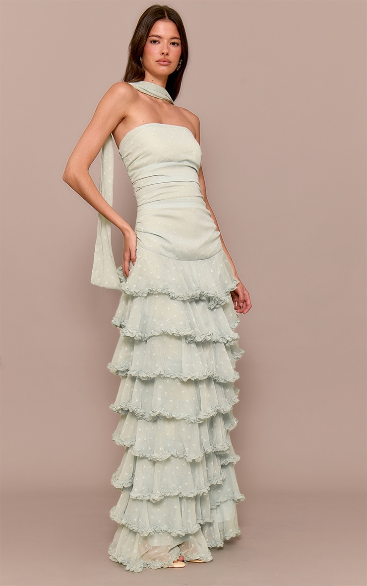 Sage Green Chiffon Tiered Frill Maxi Dress | Dresses