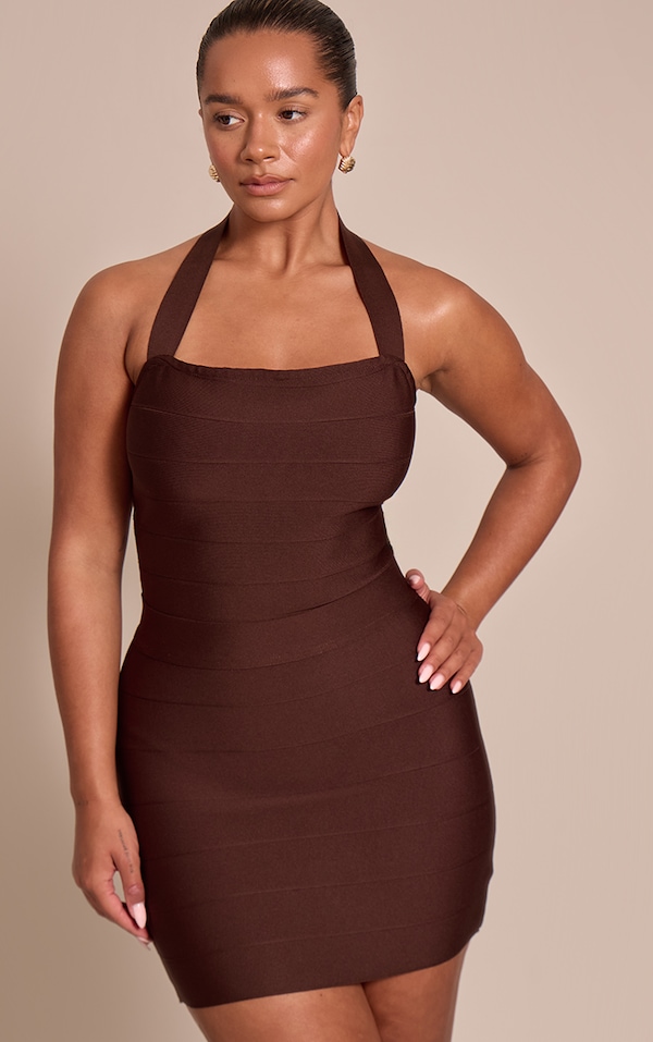 Body sculptant chocolat à bandes, col halter