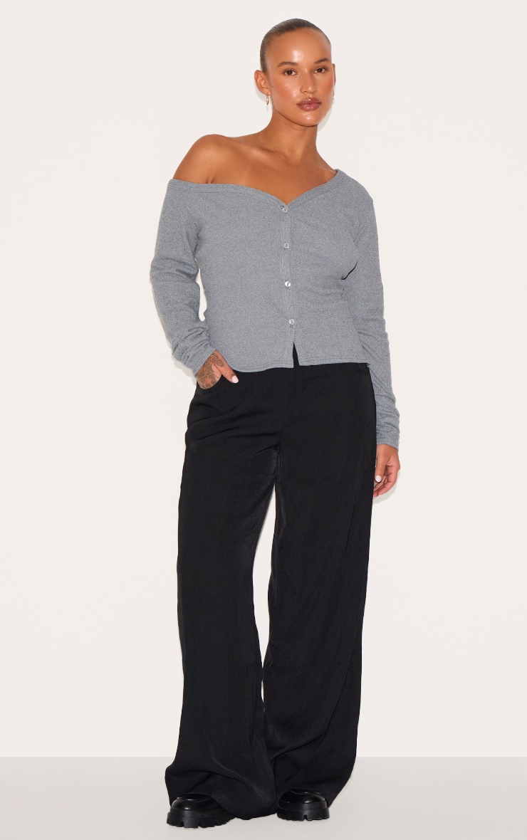 Plus Charcoal Soft Touch Rib Asymmetric Detail Long Sleeve Top image 3
