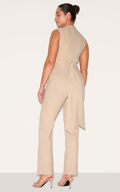 Shape Stone Stretch Woven Tailored High Neck Wide Leg Jumpsuit