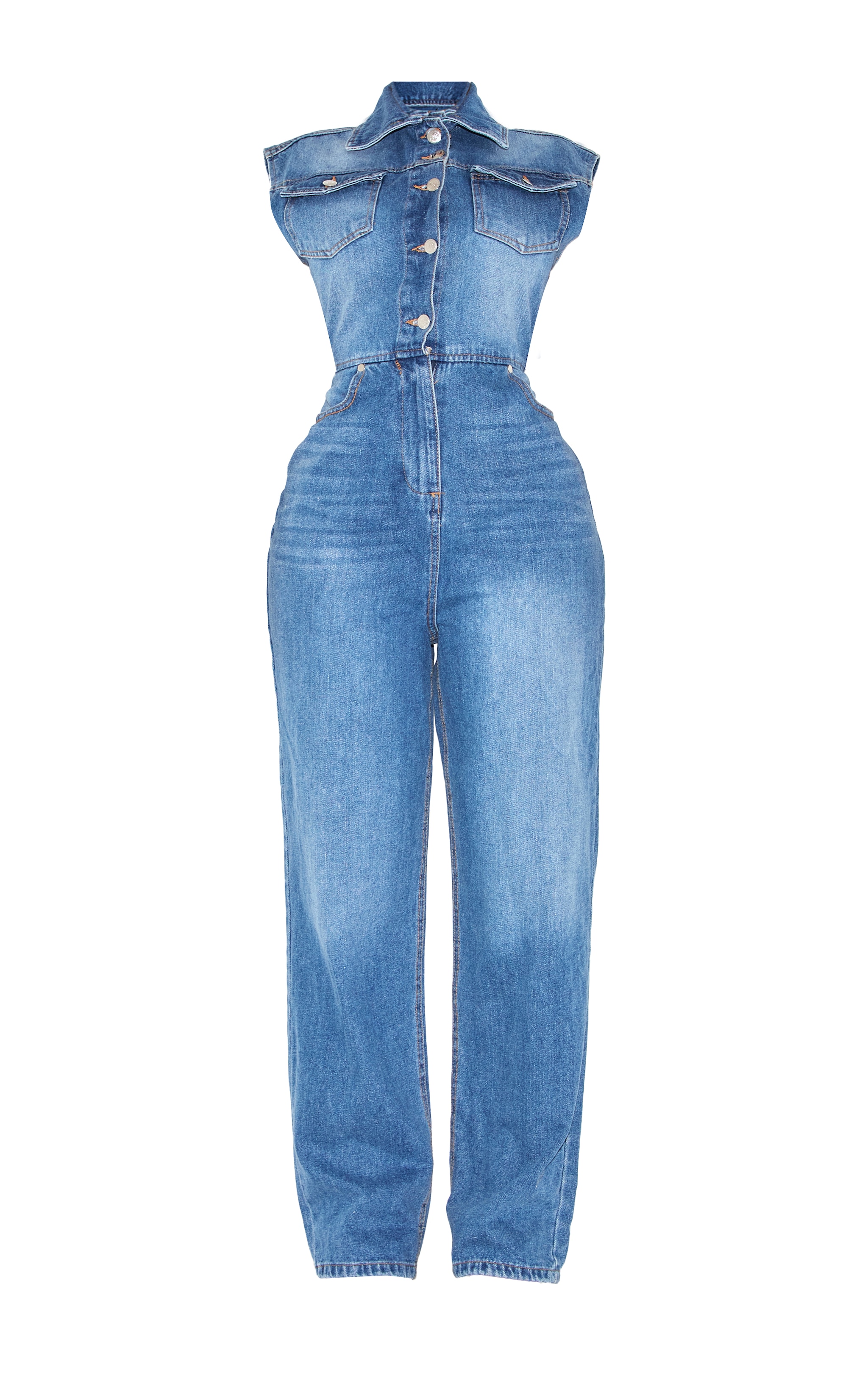Shape Mid Blue Wash Sleeveless Rigid Denim Jumpsuit image 5