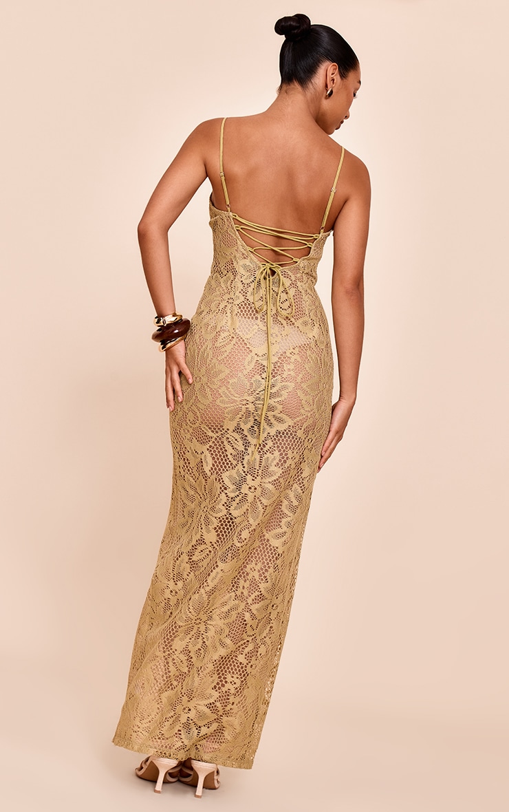 Sage Green Textured Lace Up Maxi Dress image 2