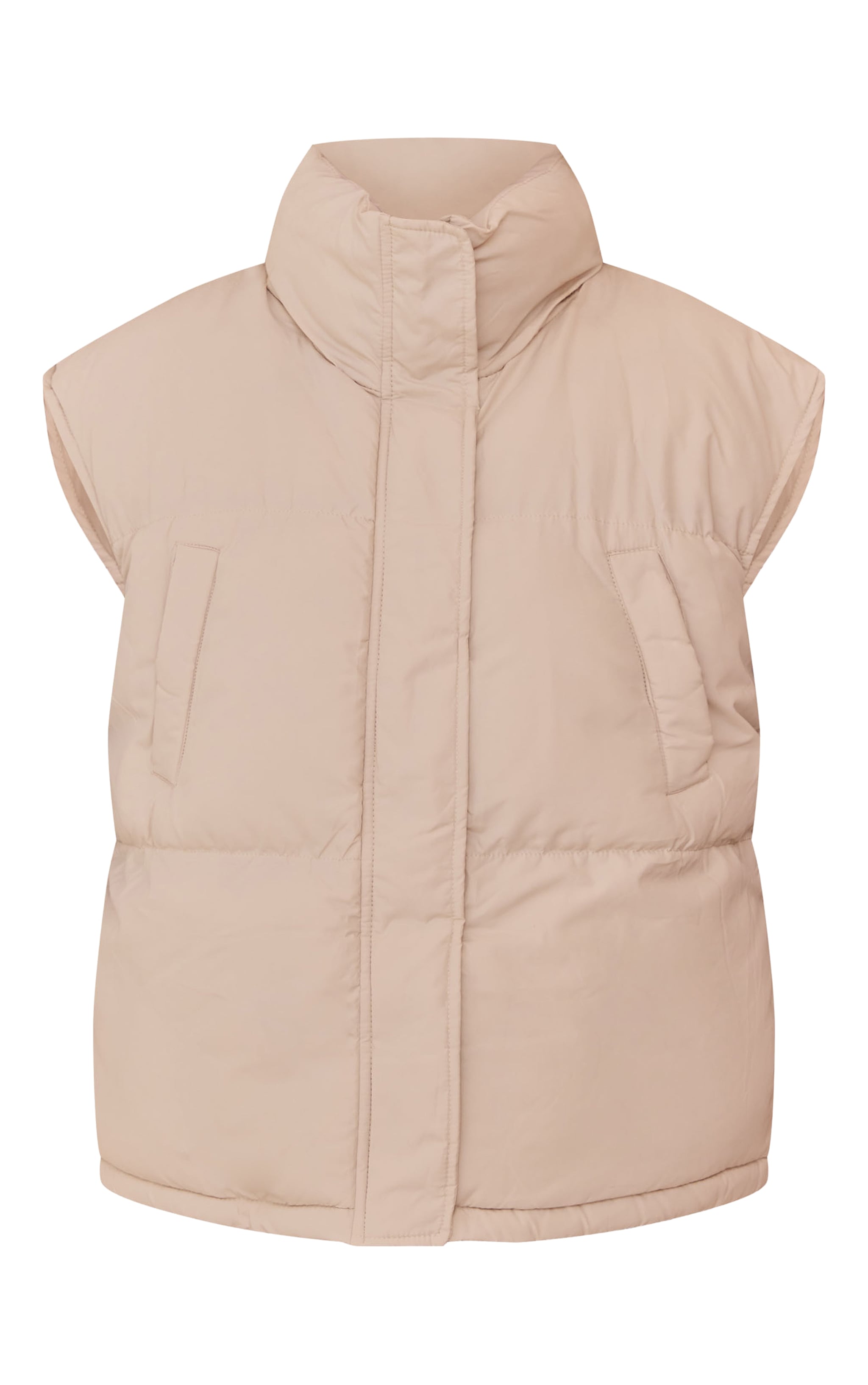 Cream Extended Shoulder Sleeveless Puffer Gilet image 5
