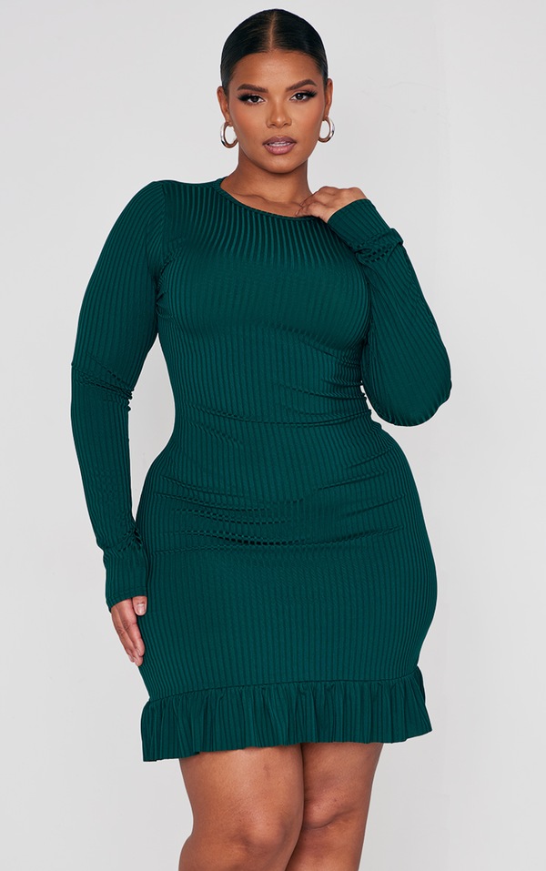 Emerald Green Sequin Lace Frill Hem Bodycon Dress Bodycon Dress Emerald  Green Sequin Cocktail Dress Emerald