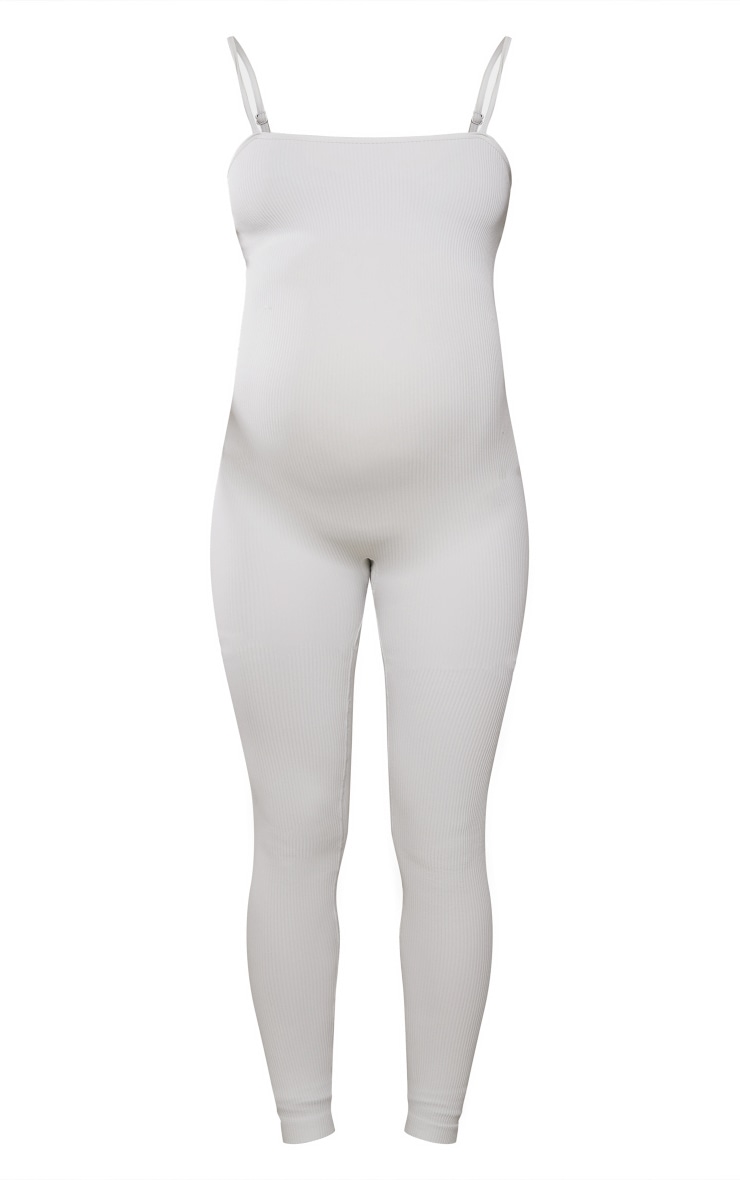 Maternity Light Grey Contour Ribbed Strappy Jumpsuit image 5