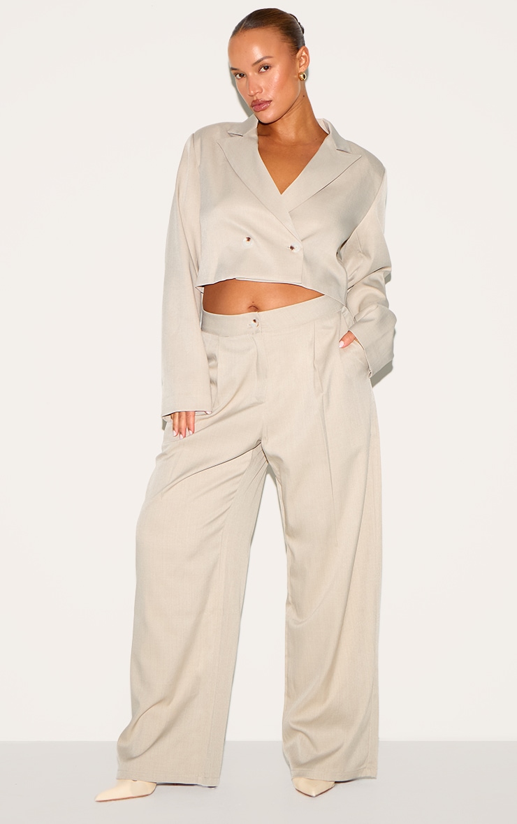 Plus Light Grey Tailored Woven Boxy Cropped Blazer image 3