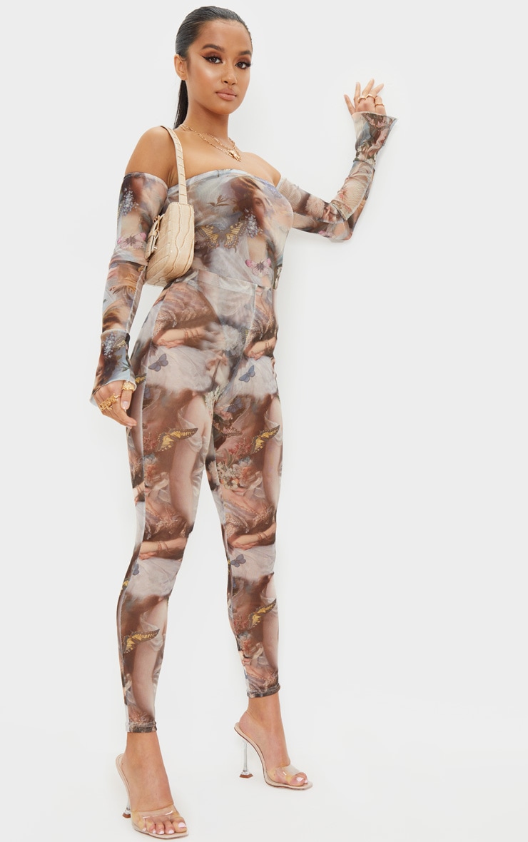 Petite Stone Butterfly Renaissance Print Mesh Leggings