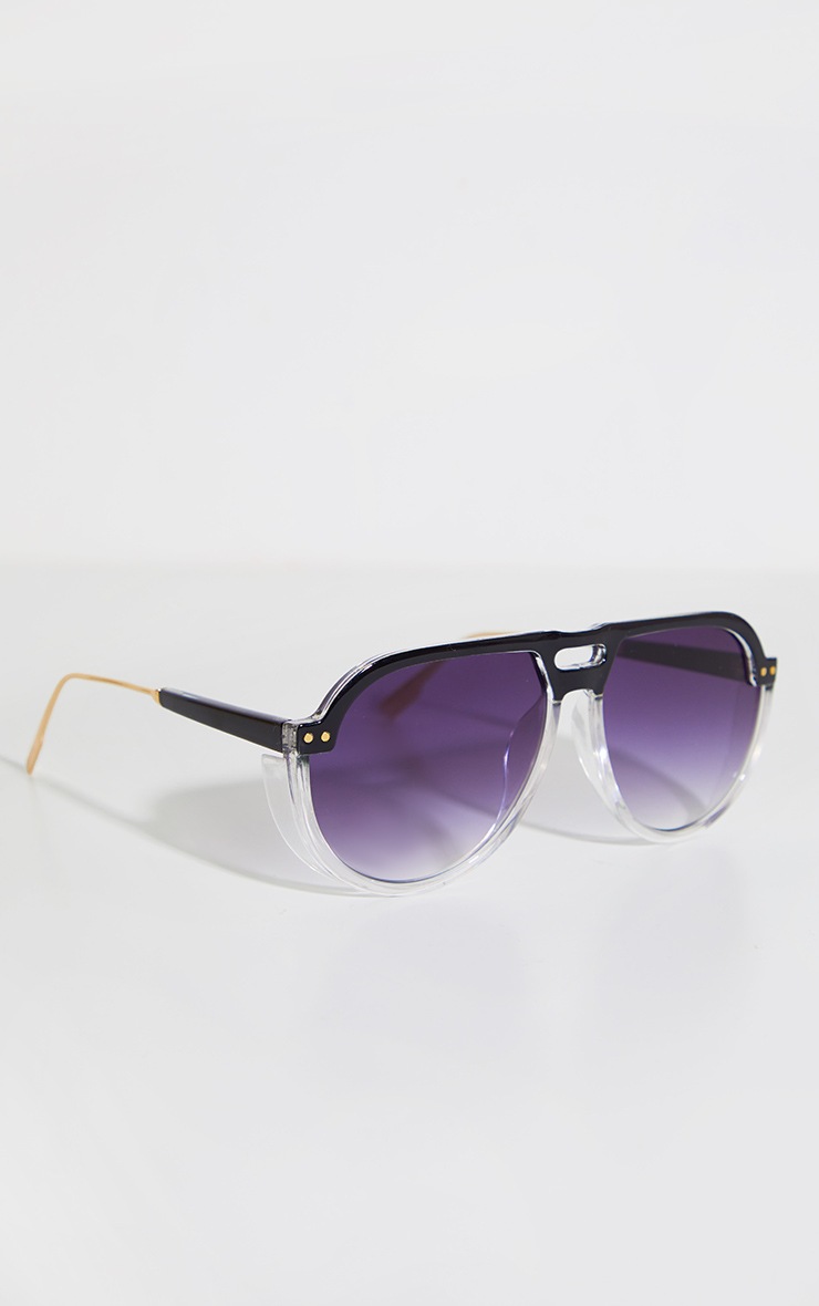Black Ombre Double Bar Round Frame Sunglasses