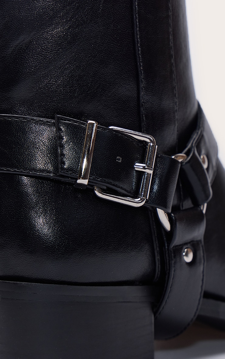 Black PU Buckle Detail Knee High Boots image 5