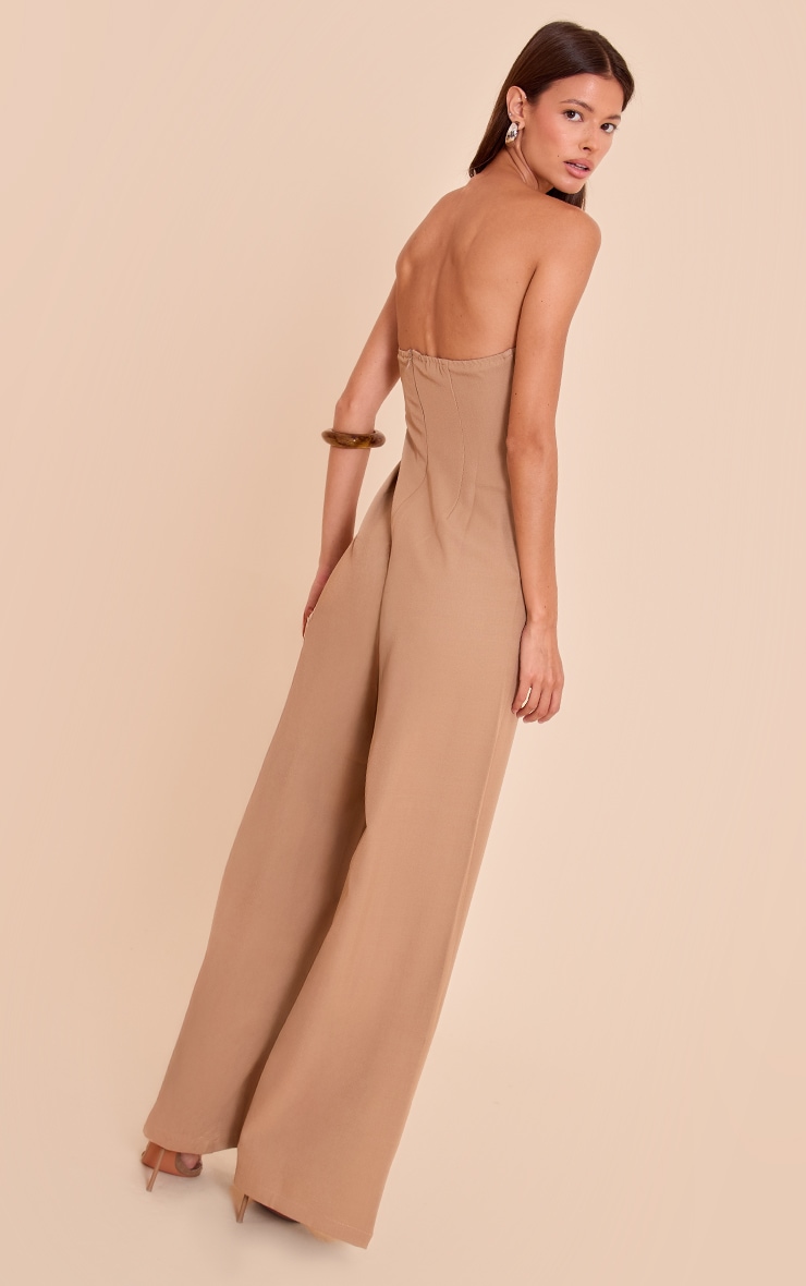 Beige Woven Sweetheart Neck Wide Leg Jumpsuit image 2
