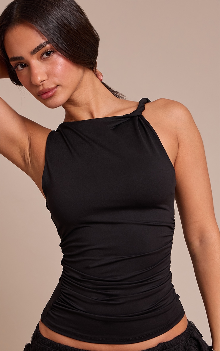 Petite Black Soft Touch Twist Detail Ruched Top image 4