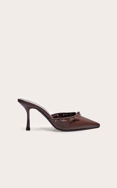 Chocolate Bow Mid Stiletto Heeled Court Mules Footwear