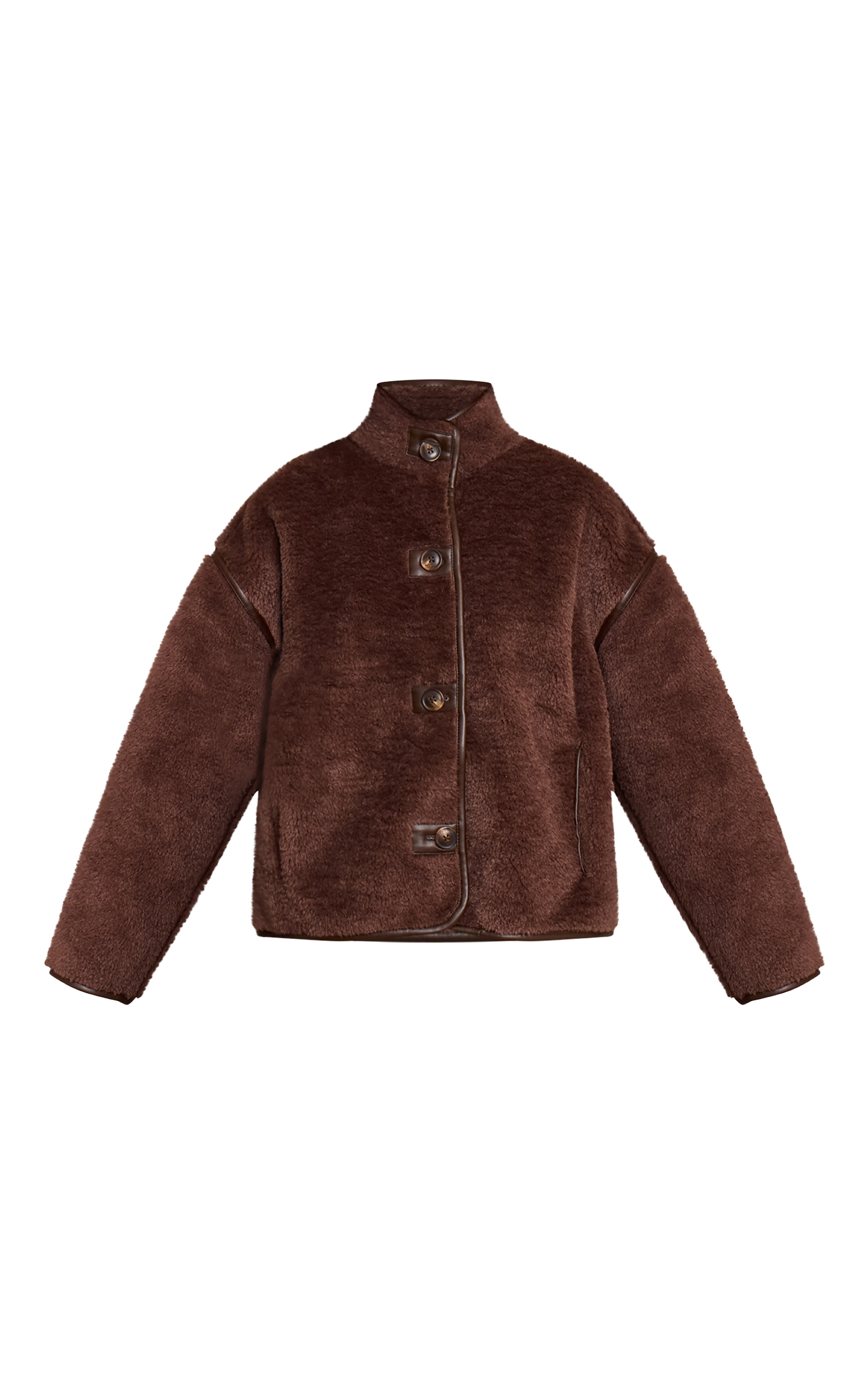 Chocolate Borg Faux Leather Contrast Coat image 5