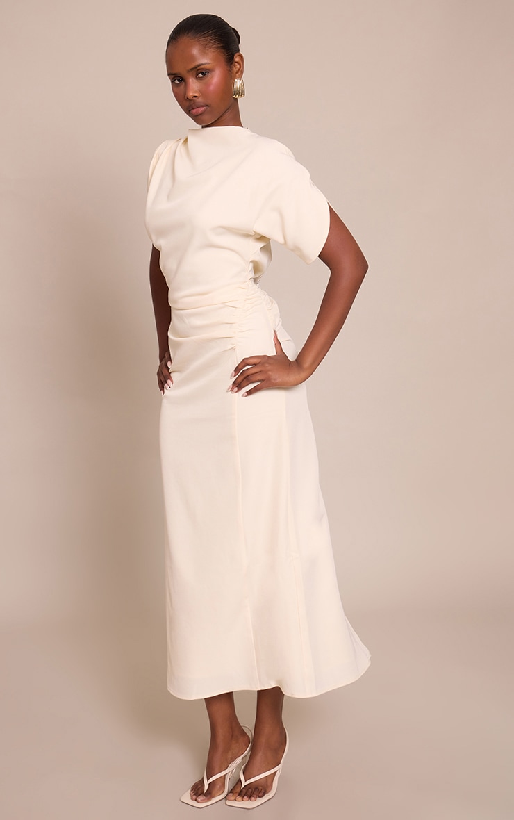 Cream Short Sleeve Woven Maxi Dress image 3