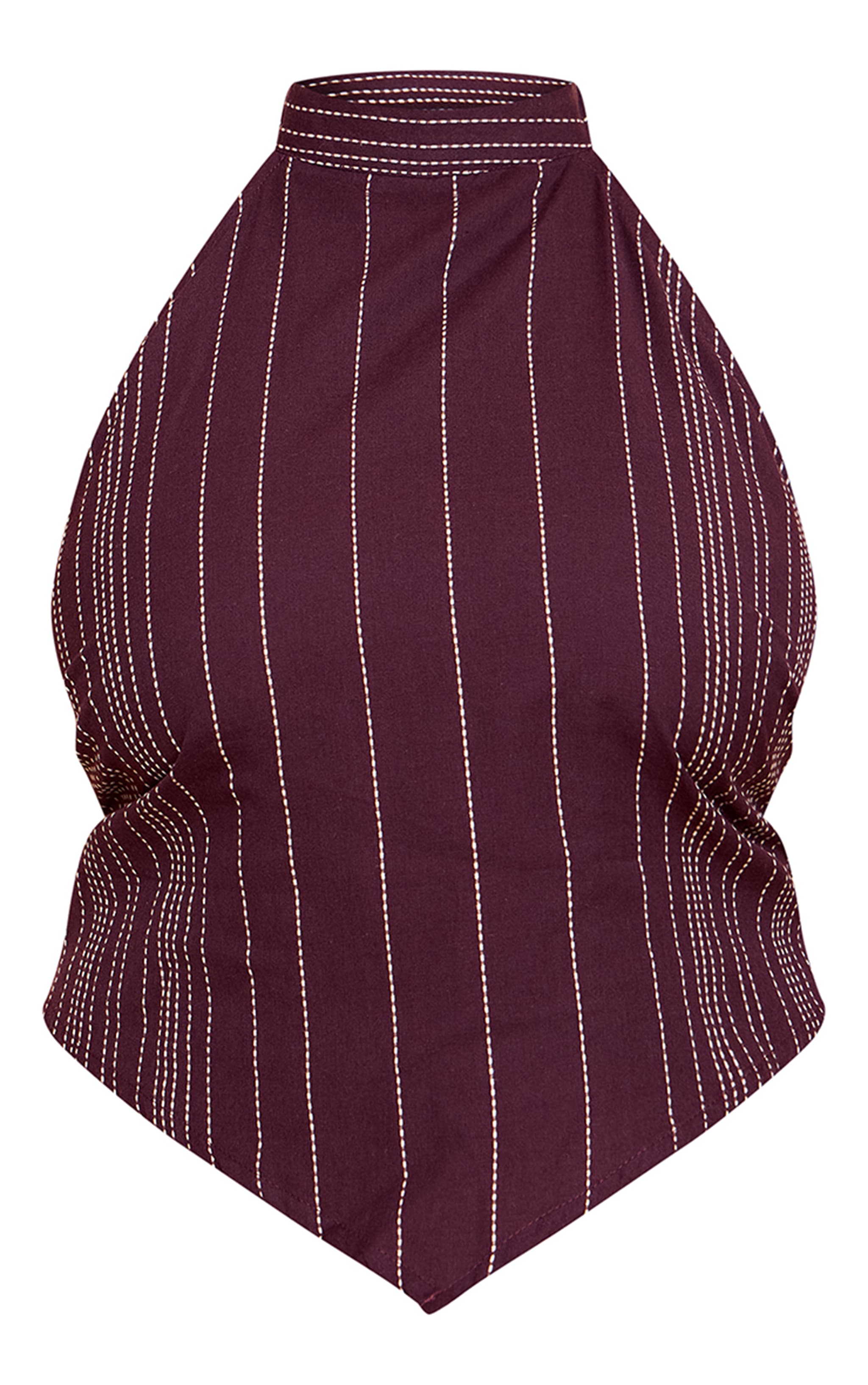 Plus Brown Stripe Embroidered Halterneck Top image 5