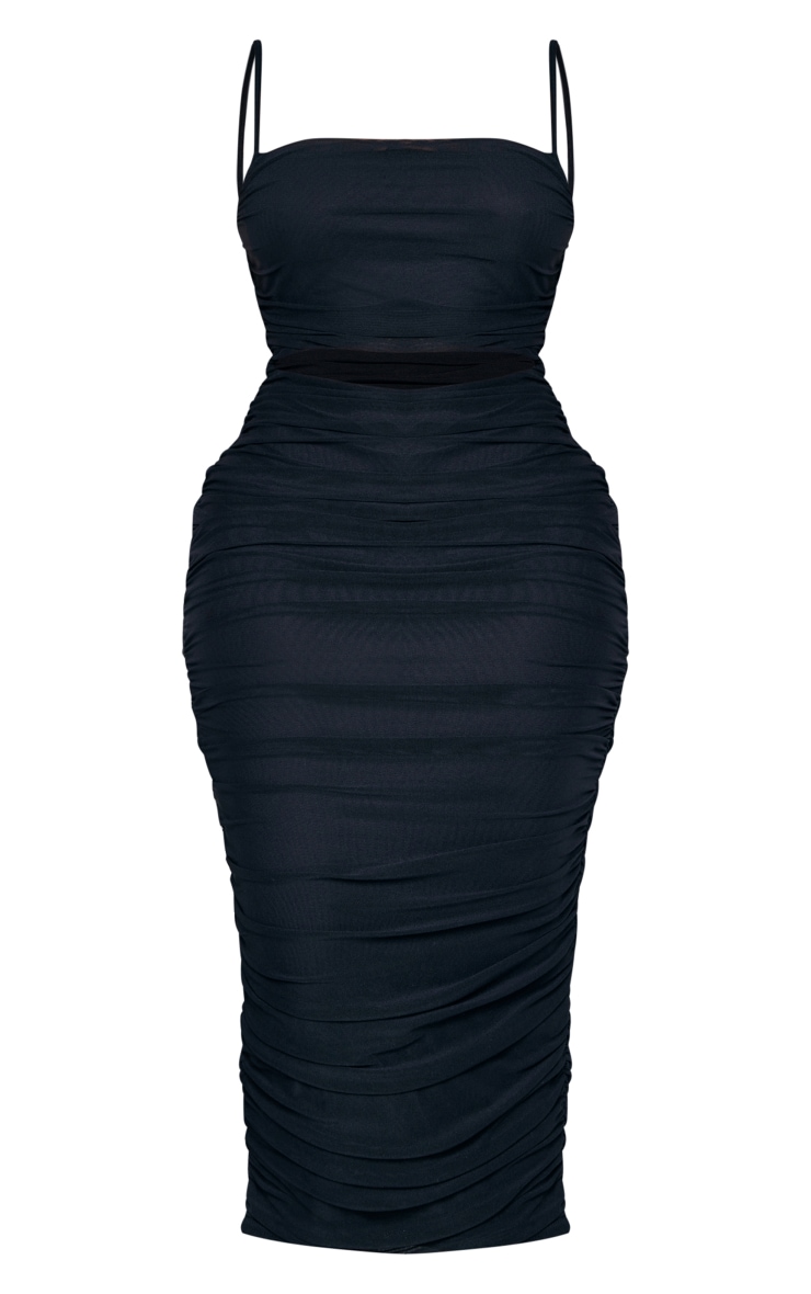 Black Ruched Midi Dress