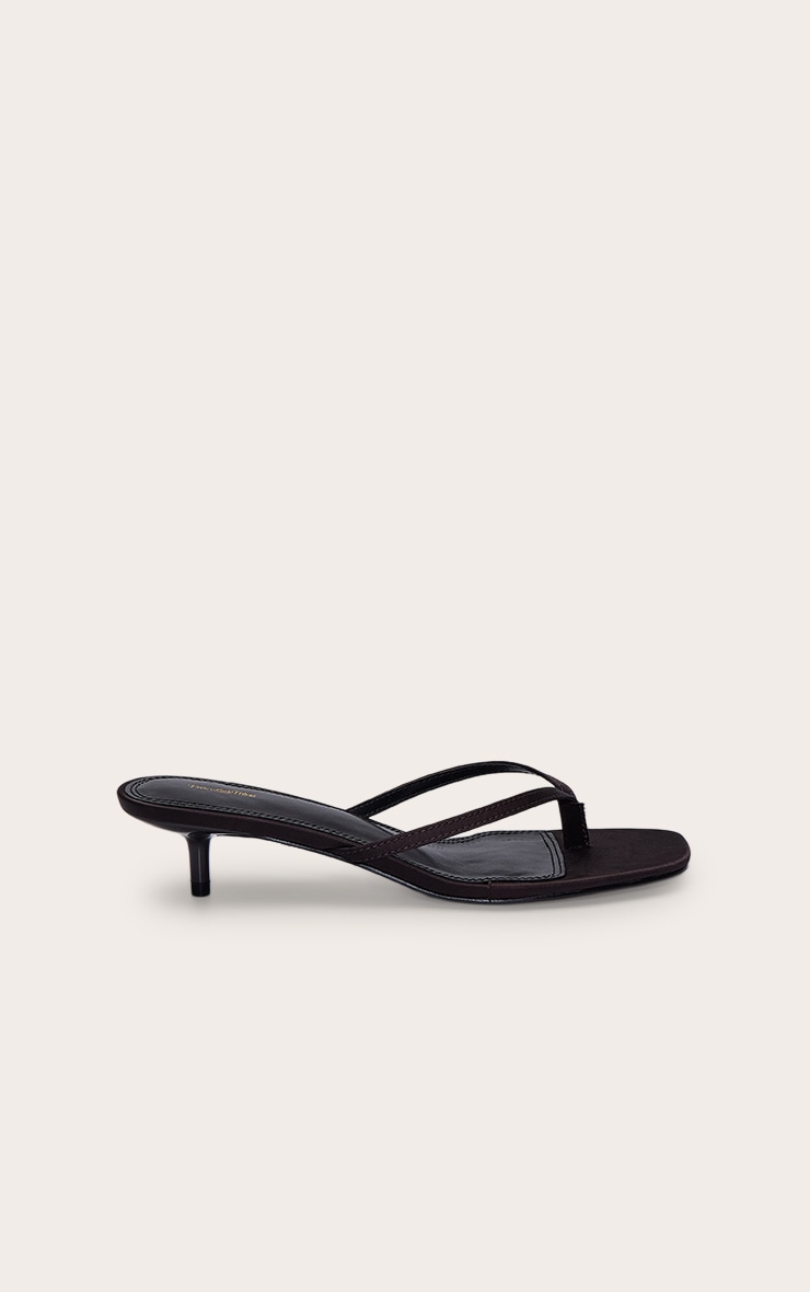 Chocolate Plum Satin Toe Thong Kitten Heel Mule image 2